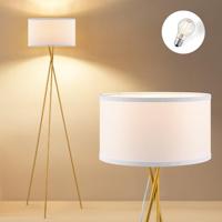 Home Sweet Home Moderne gouden metalen vloerlamp | 53/53/138cm｜met E27 LED lichtbron 4W 2700K | Retro vloerlamp met statief Met witte lampenkap｜voor slaapkamer
