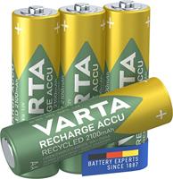 Varta Recharge Accu Recycled oplaadbaar, Ready-to-use voorgeladen AA Micro Ni-MH accu - voor 11% gemaakt van hergebruikt materiaal - herlaadbaar zonder memory-effect, groen, 2100mah, 4 stuks