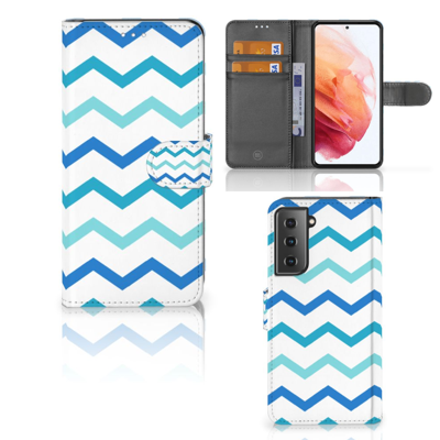 Samsung Galaxy S21 Telefoon Hoesje Zigzag Blauw Samsung Galaxy S21 Telefoon Hoesje Zigzag Blauw