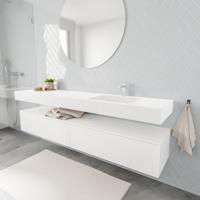 Zaro ALAN vrijhangende wastafel 200cm met wasbak Enkel rechts en onderkast in kleur Wit mat 2 lade(s)