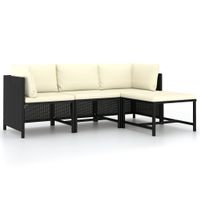 4-delige Loungeset met kussens poly rattan zwart - thumbnail