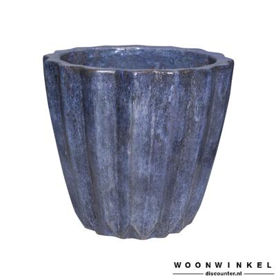 Bec Blue ceramic pot ribbed round low S