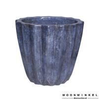 Bec Blue ceramic pot ribbed round low S