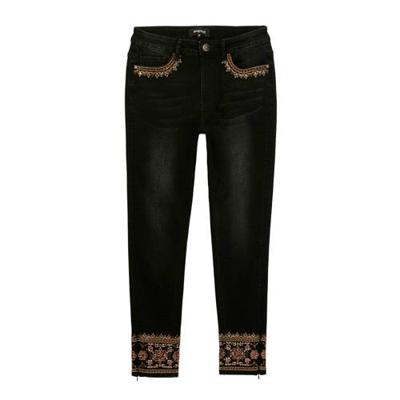 Desigual skinny jeans met borduursels zwart denim/goud/rood Desigual skinny jeans met borduursels zwart denim/goud/rood