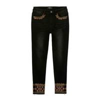 Desigual skinny jeans met borduursels zwart denim/goud/rood