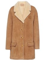 Prada manteau en daim à col lainé - Marron