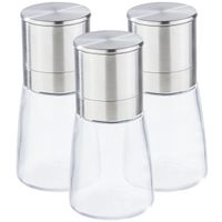 Set van 3x stuks  kruidenmolen/pepermolen/zoutmolen RVS/glas transparant/zilver 13 cm   -