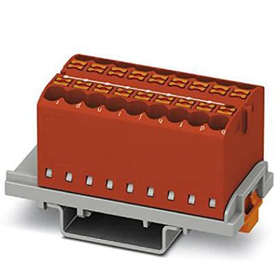 PHOENIX CONTACT PTFIX 18X2,5-NS35 RD verdelerblok, blok met verticale uitlijning, 690 V, 24 A, aantal aansluitingen 18, doorsnede 0,14 mm²-4 mm², AWG 26-12, breedte 28,6 mm, rOt, 8 stuks