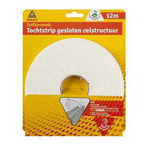 Tochtstrip - tochtwering - wit - zelfklevend - universeel - 12 m x 9 mm x 4 mm   -