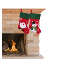 Decoratie kerstsokken - set 2x st - rood - kerstman en sneeuwpop- H45 cm - thumbnail