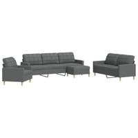 vidaXL 4-delige Loungeset met voetenbank stof donkergrijs, bankenset, tv-stoel, fauteuil, sofa, stoffen bank, beklede bank, stoffen bank, loungebank