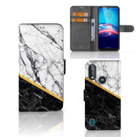 Bookcase Moto E6s Bookcase Marmer Wit Zwart - Origineel Cadeau Man