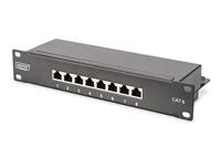 DIGITUS Cat-6 Patch-Panel - 8 Ports - RJ45-aansluitingen - 10-inch Rack-Mount 1HE - LSA verdelerveld - afgeschermd - zwart