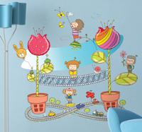 Sticker kinderen bloemen stad - thumbnail