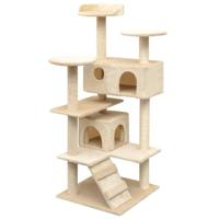 vidaXL Kattenboom met Sisal Krabpalen 125 cm Pootafdrukken Beige Kattenpaal