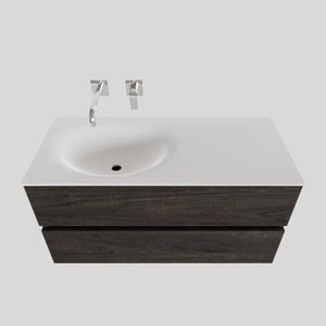 Badkamermeubel Solid Surface BWS Stockholm 100x46 cm Links Wood Dark Brown (0 kraangaten)