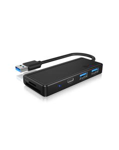 ICY BOX IB-HUB1423CR-UC3, ext. USB 3.0 HUB mit Kartenleser, USB-A zu 2x USB-A, 1x USB-C, USB 3.2 Gen 1-hub 2 + 1 poorten Zwart