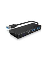 ICY BOX IB-HUB1423CR-UC3, ext. USB 3.0 HUB mit Kartenleser, USB-A zu 2x USB-A, 1x USB-C, USB 3.2 Gen 1-hub 2 + 1 poorten Zwart - thumbnail