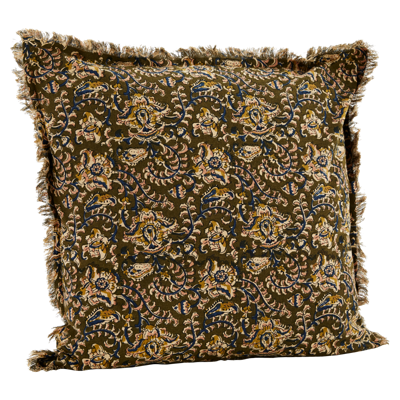 Madam Stoltz Kussenhoes Franjes Olive 50 x 50