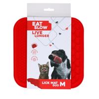 Eat Slow Live Longer Duo likmat - 21 x 21 cm - vierkant - snuffelmat - anti-snuffelmat - slowfeeder - 100% siliconen - vaatwasmachinebestendig - maat M - rood