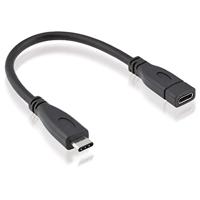 ROLINE USB C kabel verlenging I USB 3.1 Type C verlengkabel met stekker en bus I zwart, 15 cm