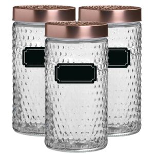 Voorraadpot/bewaarpot Blair - 6x - 1.5L - glas - koperen deksel - incl. etiketten