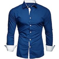 Voor heren Overhemd Overhemd met knopen Shirt met kraag Zwart Wit Rood Marineblauw Lange mouw Effen Kraag Lente Herfst Bruiloft Werk Kleding Lightinthebox