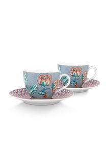 Pip Studio Flower Festival Set/2 Espresso Kop & Schotel Lichtblauw