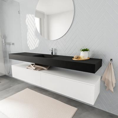 Zaro ALAN vrijhangende wastafel 200cm met wasbak Enkel midden en onderkast in kleur Wit mat 2 lade(s) Zaro ALAN vrijhangende wastafel 200cm met wasbak Enkel midden en onderkast in kleur Wit mat 2 lade(s)