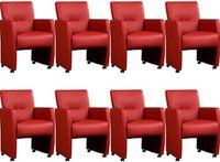 Set van 8 Rode leren moderne eetkamerfauteuils Pleasure - Toledo Leer Red (rood leer) - thumbnail