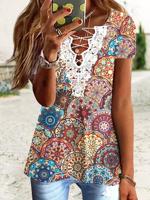 Etnisch Gedrukt V Nek Casual T-shirt