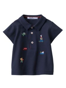 Familiar motif-embroidered cotton polo shirt - Bleu