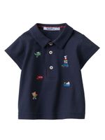 Familiar motif-embroidered cotton polo shirt - Bleu - thumbnail