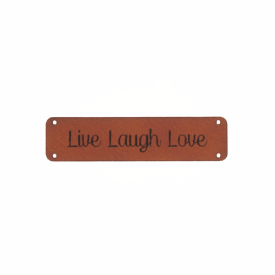 Leren label 'Live Laugh Love' 15x60mm - 2 stuks