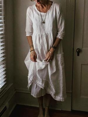 Plus Size Midi Weaving Dress Women Solid 3/4 Sleeve Crew Neck Weaving Dress Plus Size Midi Weaving Dress Women Solid 3/4 Sleeve Crew Neck Weaving Dress