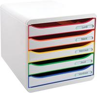Exacompta - ref. 309913D - Ladebox - Bureau - kantoor BIG BOX PLUS met 5 laden voor A4+ documenten - Afmetingen: Diepte 34,7 x Breedte 27,8 x Hoogte 27,1cm- Wit/Harlekijn/wit