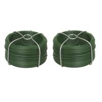 Binddraad/wikkeldraad - 2x rolletjes - groen - 50  m x 1,1 mm - hobbydraad/plantendraad   -