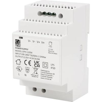 TRU COMPONENTS DPH-12054 DIN-rail netvoeding 12 V/DC 4.5 A 54 W Aantal uitgangen: 1 x Inhoud: 1 stuk(s)