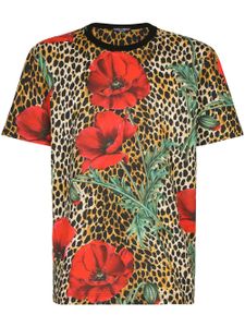 Dolce & Gabbana t-shirt fleuri à imprimé léopard - Marron