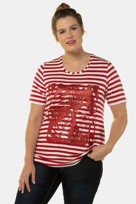 Ulla Popken Shirt, regular, ronde hals, bladerendessin, korte mouwen - Grote Maten