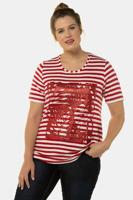 Ulla Popken Shirt, regular, ronde hals, bladerendessin, korte mouwen - Grote Maten