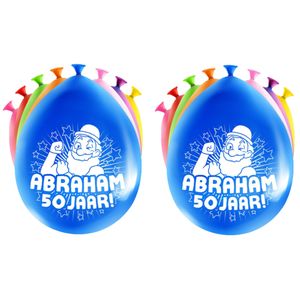 16x stuks Abraham/50 jaar feest ballonnen - diverse kleuren - latex - ca 30 cm