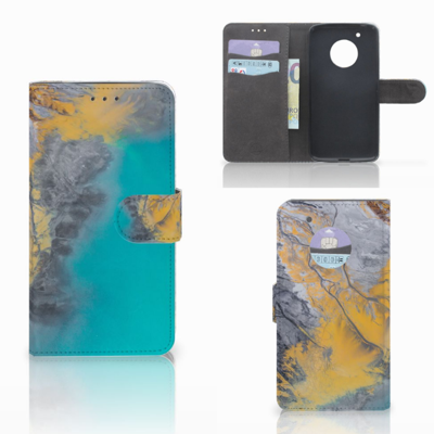 Motorola Moto G5 Plus Bookcase Marble Blue Gold Motorola Moto G5 Plus Bookcase Marble Blue Gold