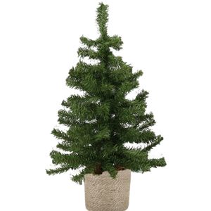 Kunst kerstboom/kunstboom groen 60 cm met naturel jute pot