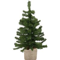 Kunst kerstboom/kunstboom groen 60 cm met naturel jute pot - thumbnail