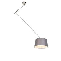 QAZQA - Modern Hanglamp met linnen kap donkergrijs 35 cm - Blitz I staal | Woonkamer | Slaapkamer | Keuken - Linnen Cilinder |Langwerpig |Rond - E27 Geschikt voor LED - Max. 1 x 60 Watt