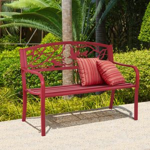 Tuinbank 3 Zits Parkbank IJzeren Bank met Rugleuning Rood 127 x 59,5 x 87,5 cm