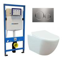 Geberit UP 320 Toiletset - Inbouw WC hangtoilet Wandcloset - Creavit Mat Wit Rimfree Geberit Sigma-20 RVS Geborsteld