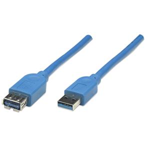 Manhattan USB-kabel USB 3.2 Gen1 (USB 3.0 / USB 3.1 Gen1) USB-A stekker, USB-A bus 2.00 m Blauw Vergulde steekcontacten, UL gecertificeerd 322379-CG