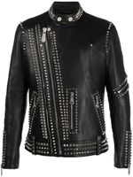 Philipp Plein veste de moto en cuir à ornements Rockstud - Noir